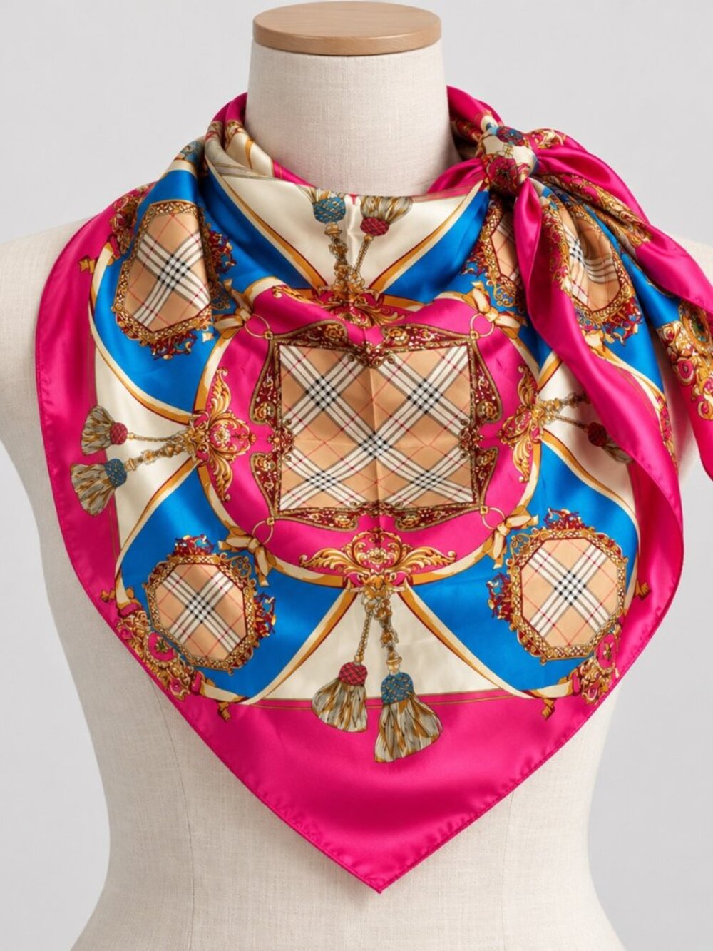 NWT Pink Blue Plaid Baroque Square Scarf – Silky Feel
